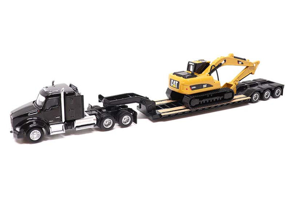 Kenworth T880s SBFS 40in-Sleeper Tandem Tractor w/ Lowboy Trailer and Cat  320D L Hydraulic Excavator 1:87 HO Scale Model - Diecast Masters 84420