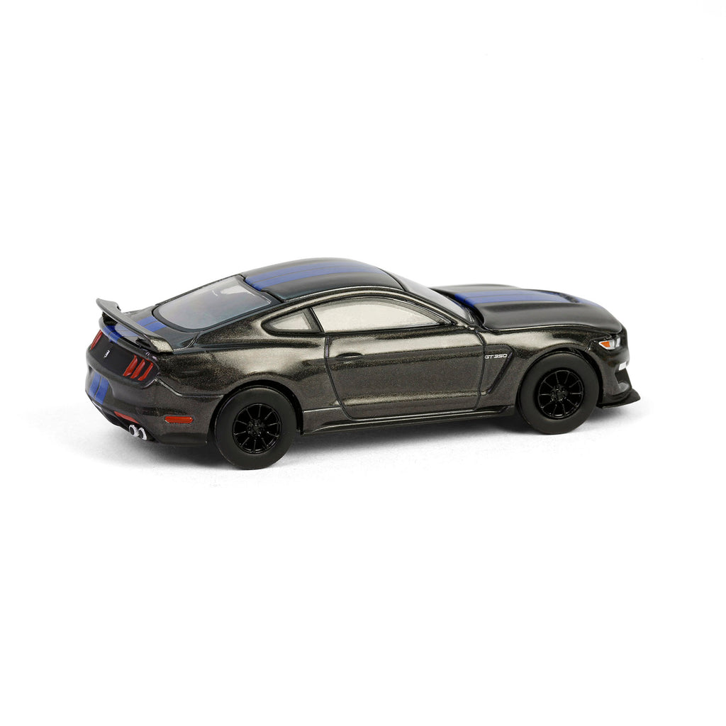 2017 Ford Mustang Shelby GT350 - Magnetic w/ Blue Stripes (GreenLight Muscle Series 29) Diecast 1:64 Scale Model - Greenlight 13360F