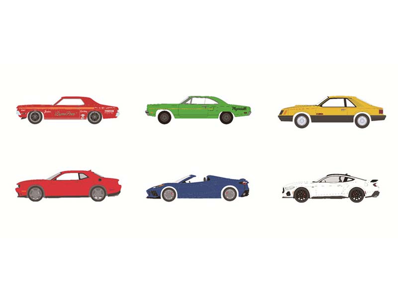 PRE-ORDER (GL Muscle Series 30) SET OF 6 Diecast 1:64 Scale Models - Greenlight 13370