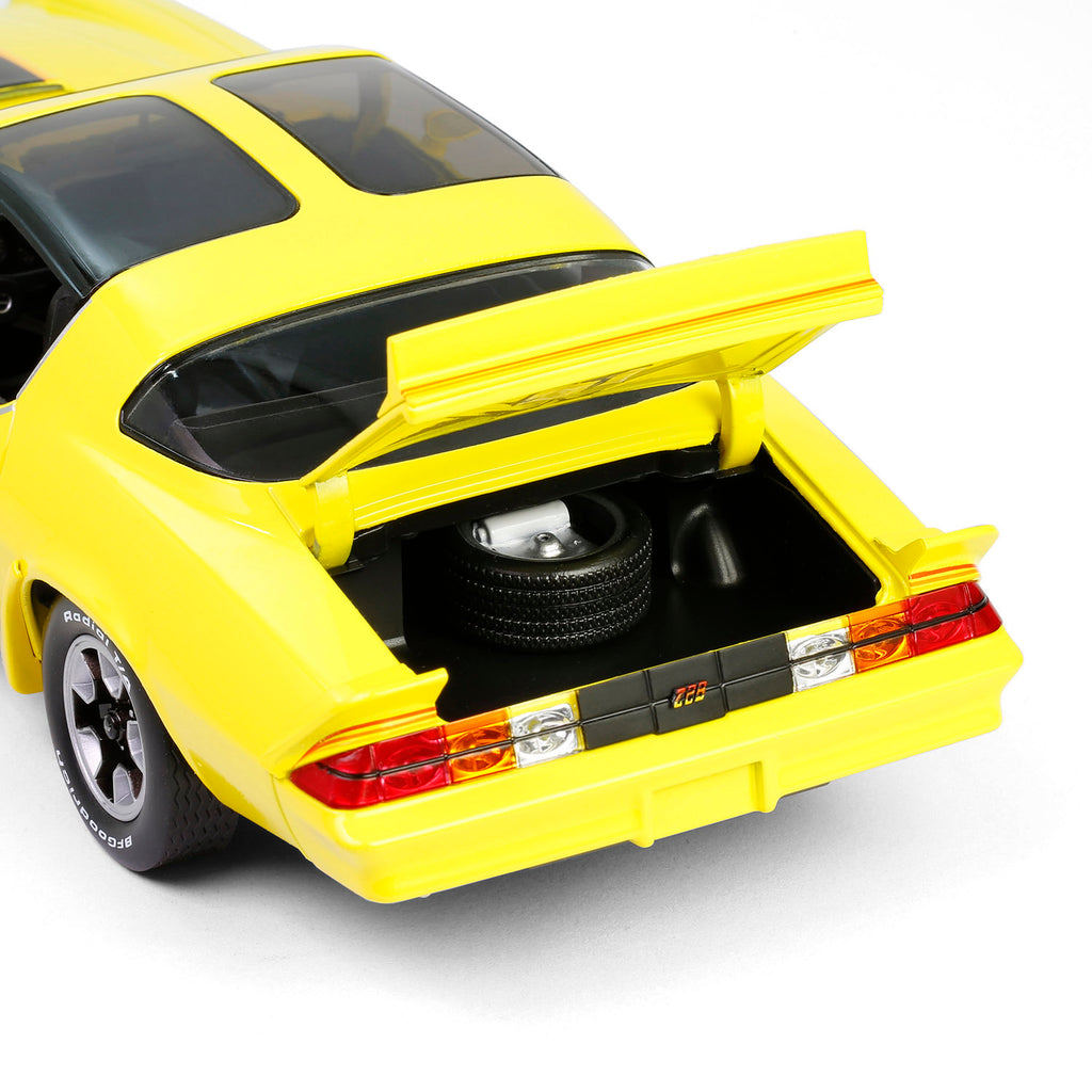 PRE-ORDER 1980 Chevrolet Camaro Z/28 w/ T-Tops – Bright Yellow w/ Red Tri Color Stripes Diecast 1:18 Scale Model - Greenlight 13690