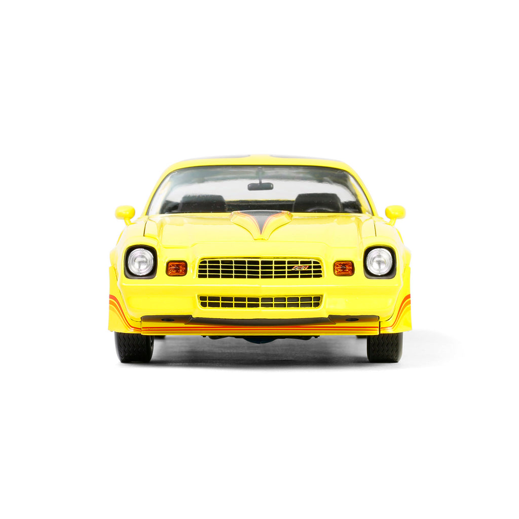 PRE-ORDER 1980 Chevrolet Camaro Z/28 w/ T-Tops – Bright Yellow w/ Red Tri Color Stripes Diecast 1:18 Scale Model - Greenlight 13690