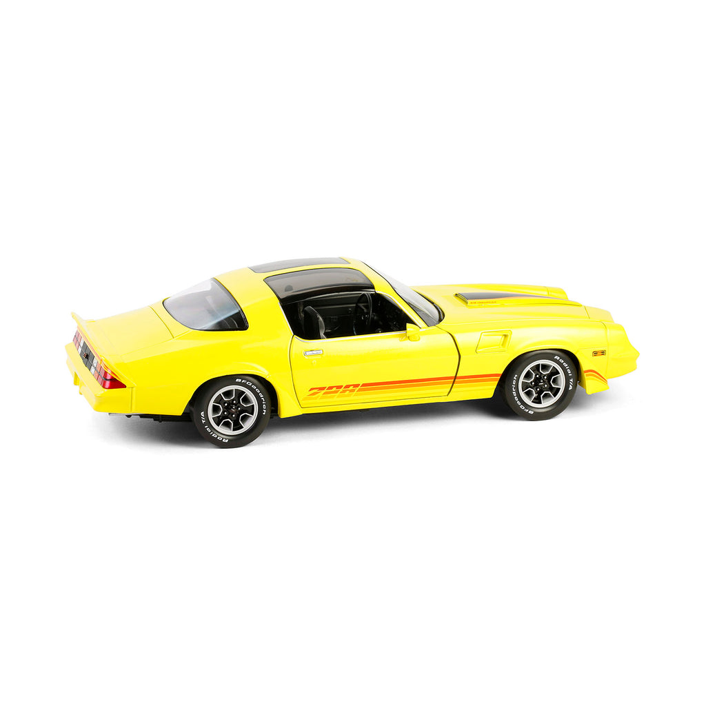 PRE-ORDER 1980 Chevrolet Camaro Z/28 w/ T-Tops – Bright Yellow w/ Red Tri Color Stripes Diecast 1:18 Scale Model - Greenlight 13690