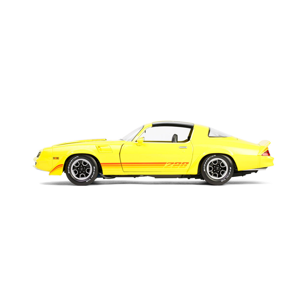 PRE-ORDER 1980 Chevrolet Camaro Z/28 w/ T-Tops – Bright Yellow w/ Red Tri Color Stripes Diecast 1:18 Scale Model - Greenlight 13690