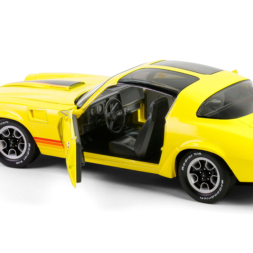 PRE-ORDER 1980 Chevrolet Camaro Z/28 w/ T-Tops – Bright Yellow w/ Red Tri Color Stripes Diecast 1:18 Scale Model - Greenlight 13690