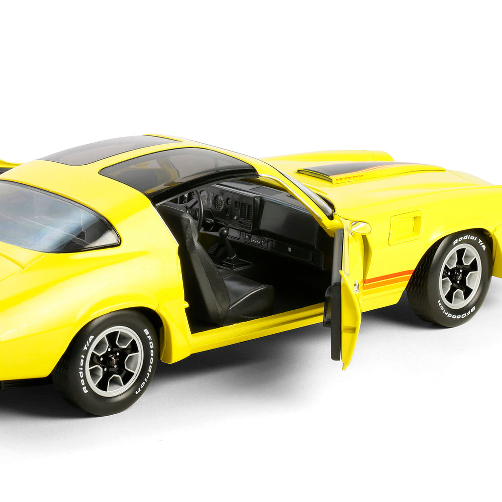 PRE-ORDER 1980 Chevrolet Camaro Z/28 w/ T-Tops – Bright Yellow w/ Red Tri Color Stripes Diecast 1:18 Scale Model - Greenlight 13690