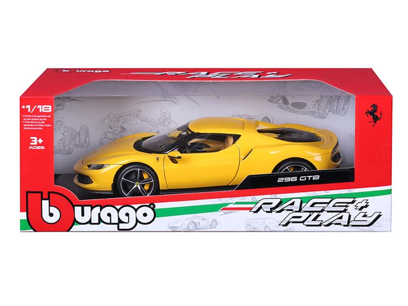 Ferrari 296 GTB – Yellow (Race & Play) Diecast 1:18 Scale Model - Bburago 16018YL