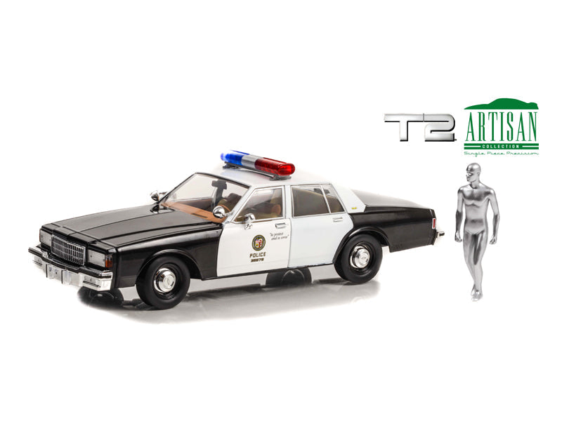 1987 Chevrolet Caprice Metropolitan Police w/ T-1000 Liquid Metal Android Figure (Terminator 2) Diecast 1:18 Model Car - Greenlight 19105