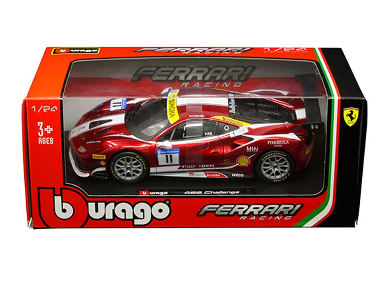 Ferrari 488 Challenge #11 - Candy Red w/ White Accents (Ferrari Racing) Diecast 1:24 Scale Model - Bburago 26308RD