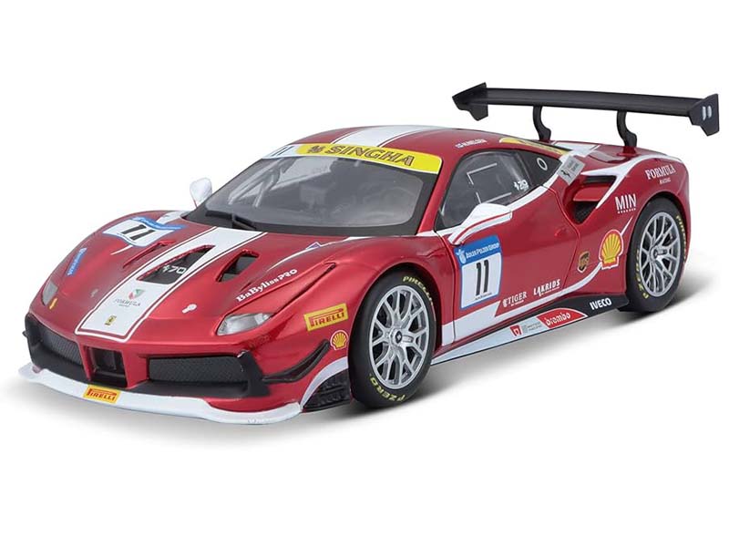 Ferrari 488 Challenge #11 - Candy Red w/ White Accents (Ferrari Racing) Diecast 1:24 Scale Model - Bburago 26308RD