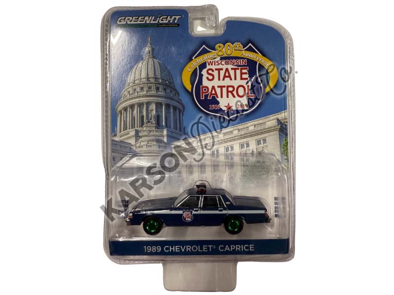 CHASE 1989 Chevrolet Caprice Police - Wisconsin State Patrol 80th (Anniversary Collection Series 9) Diecast 1:64 Scale Model - Greenlight 28000D