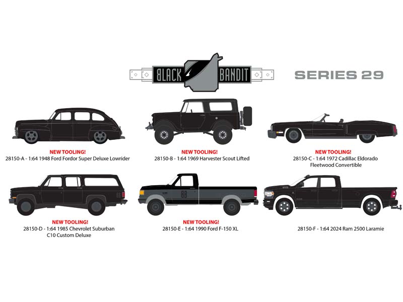 (Black Bandit Series 29) SET OF 6 Diecast 1:64 Scale Models - Greenlight 28150