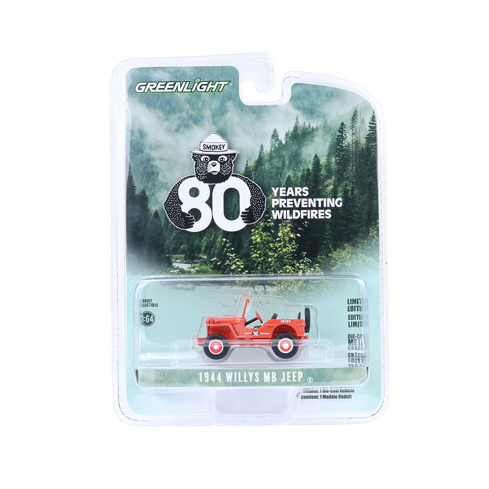 PRE-ORDER 1944 Willys MB - Smokey Bear 80th Anniversary (Anniversary Collection Series 17) Diecast 1:64 Scale Model - Greenlight 28160A