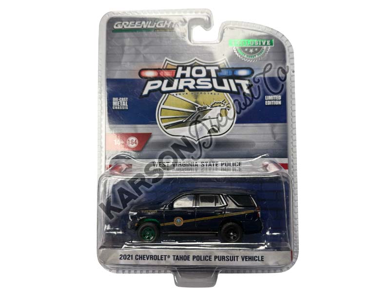 CHASE 2021 Chevrolet Tahoe Police Pursuit Vehicle - West Virginia State Police Department (Hot Pursuit) 1:64 Scale Model - Greenlight 30343