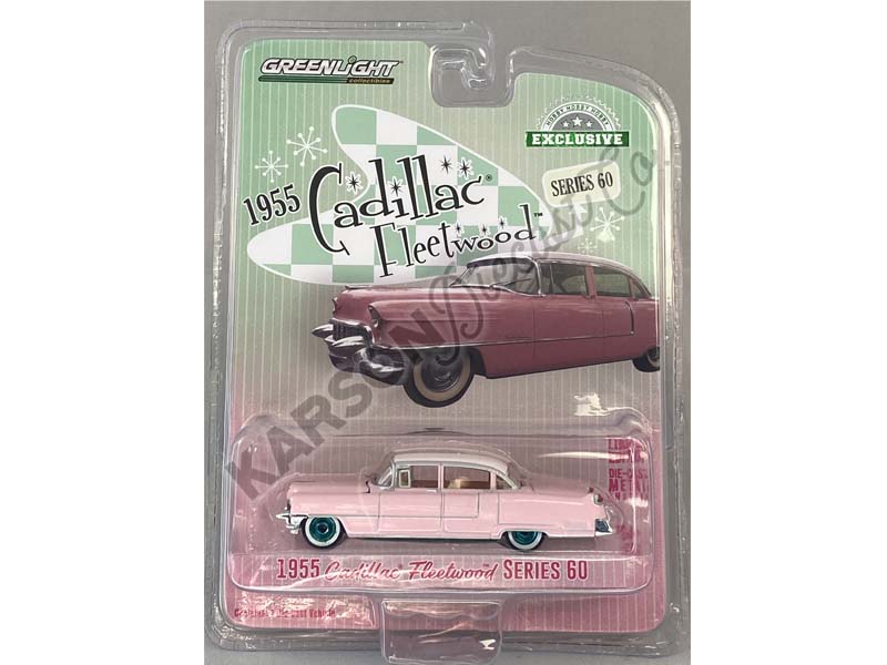 CHASE 1955 Cadillac Fleetwood Series 60 - Pink w/ White Roof (Hobby Exclusive) Diecast 1:64 Scale Model - Greenlight 30396