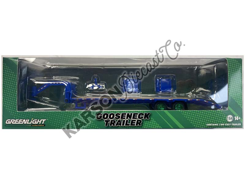 CHASE Gooseneck Trailer - Blue w/ Red and White Conspicuity Stripes (Hobby Exclusive) Diecast 1:64 Scale Model - Greenlight 30466