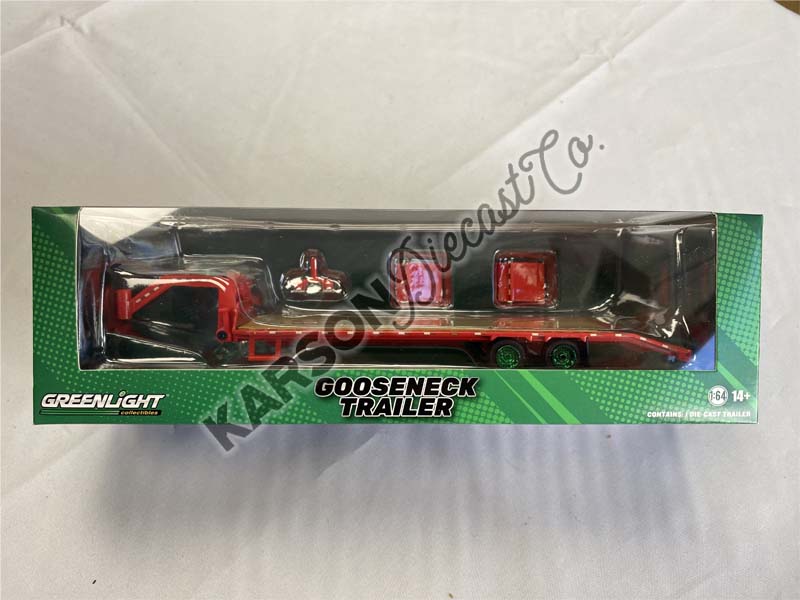 CHASE Gooseneck Trailer - Red w/ Red and White Conspicuity Stripes (Hobby Exclusive) Diecast 1:64 Scale Model - Greenlight 30467