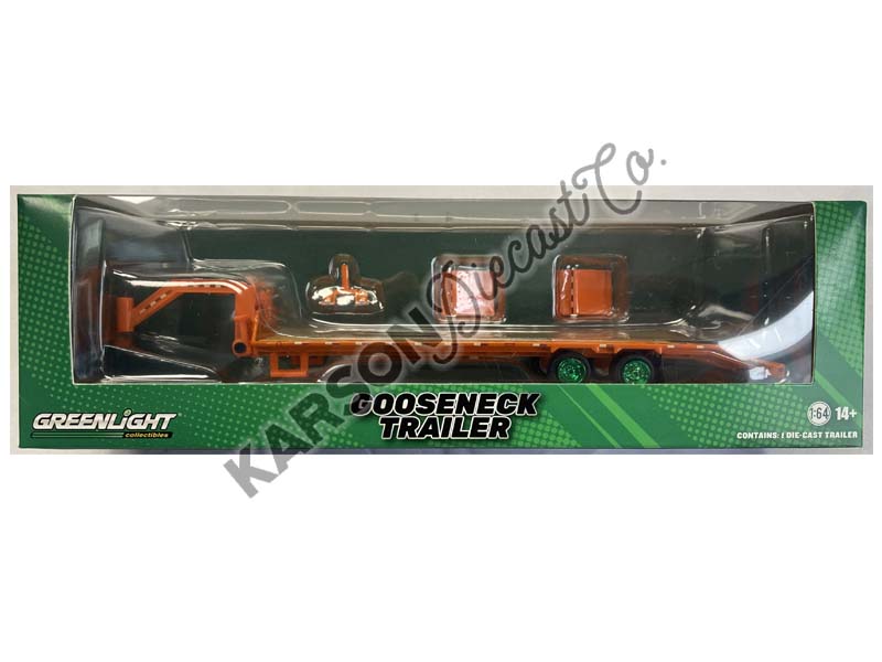 CHASE Gooseneck Trailer - Orange w/ Red and White Conspicuity Stripes (Hobby Exclusive) Diecast 1:64 Model - Greenlight 30486