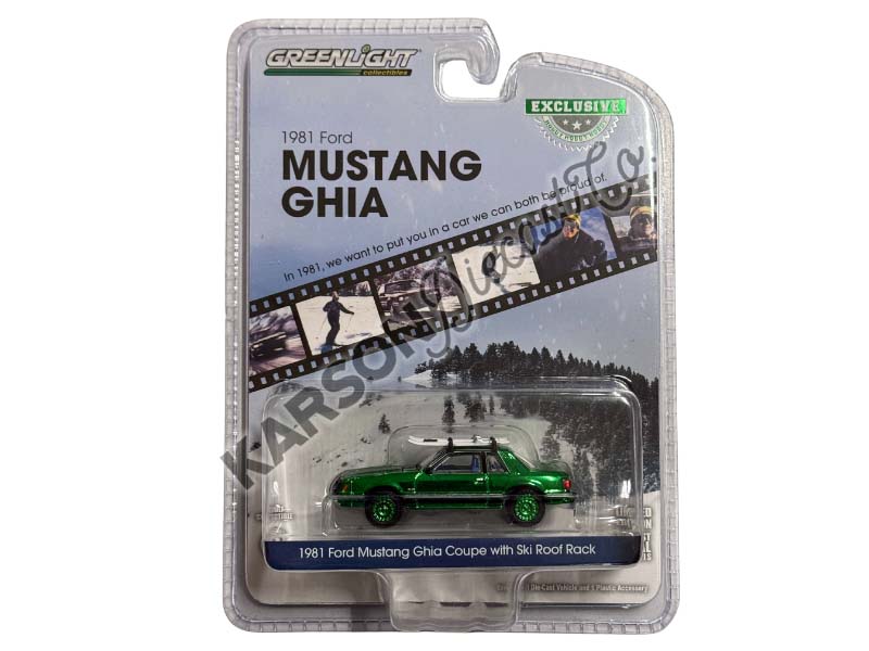 CHASE 1981 Ford Mustang Ghia Coupe w/ Ski Roof Rack – Medium Blue Glow (Hobby Exclusive) Diecast 1:64 Scale Model - Greenlight 30510