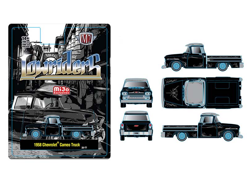 1958 Chevrolet Cameo Pickup Truck Lowriders Limited Edition – Black Diecast 1:64 Scale Model - M2 Machines 31500-MJS71