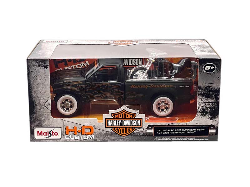 1999 Ford F350 w/ Harley-Davidson FXSTB Night Train (H-D Custom) Diecast 1:24 Scale Model - Maisto 32181BK