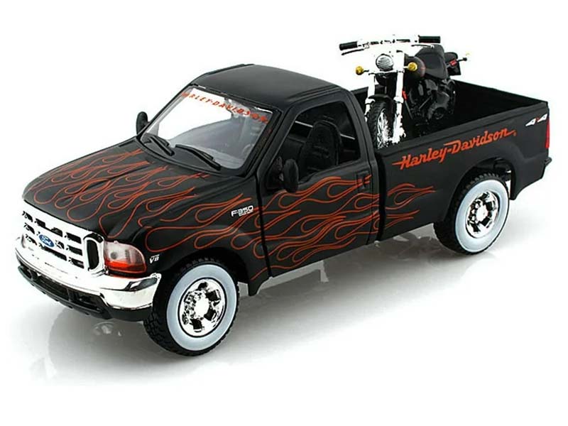 1999 Ford F350 w/ Harley-Davidson FXSTB Night Train (H-D Custom) Diecast 1:24 Scale Model - Maisto 32181BK