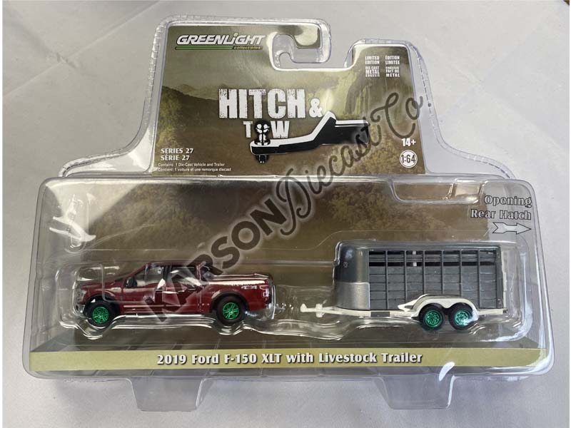 CHASE 2019 Ford F-150 XLT w/ Livestock Trailer (Hitch & Tow) Series 27 Diecast 1:64 Scale Model - Greenlight 32270D