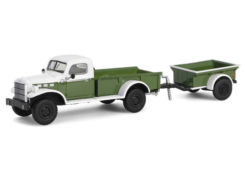 PRE-ORDER 1950 Dodge Power Wagon - Green & White w/ ¼ Ton Cargo Trailer (Hitch & Tow Series 32) Diecast 1:64 Scale Model - Greenlight 32320A