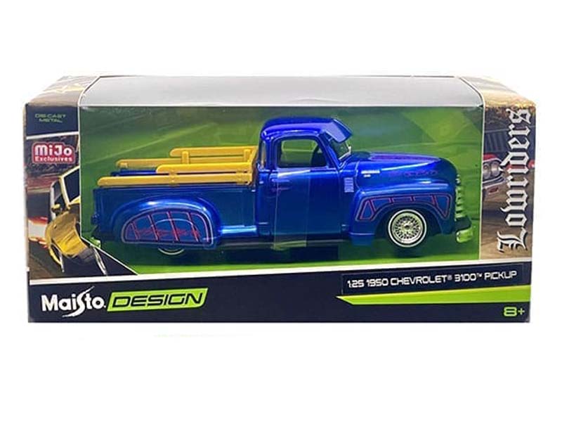 1950 Chevrolet 3100 Pickup Truck Lowrider – Candy Blue (Design Lowriders) Diecast 1:24 Scale Model - Maisto 32545BL