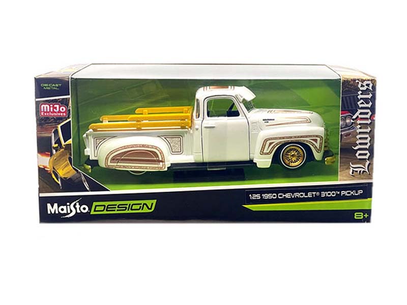 1950 Chevrolet 3100 Pickup Truck Lowrider – White (Design Lowriders) Diecast 1:24 Scale Model - Maisto 32545WH