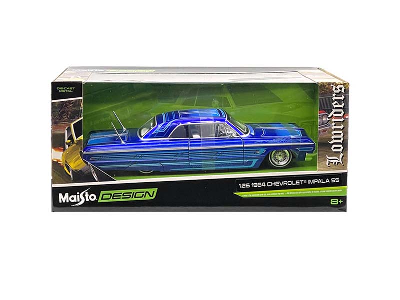 1964 Chevrolet Impala SS Lowrider – Metallic Blue (Design Lowriders) Diecast 1:24 Scale Model - Maisto 32547BL