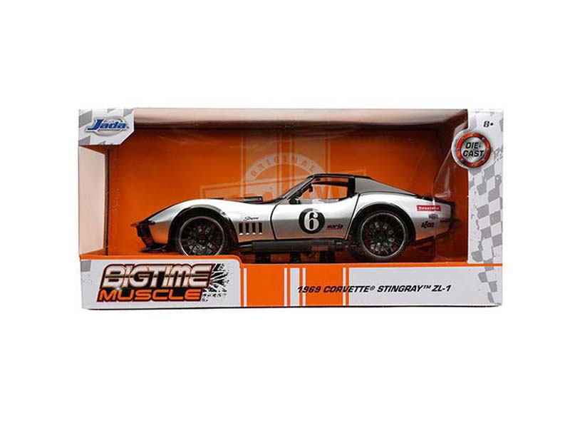 1969 Chevrolet Corvette Stingray #6 – Two-Tone Black/Silver (Bigtime Muscle) Diecast 1:24 Scale Model - Jada 32775