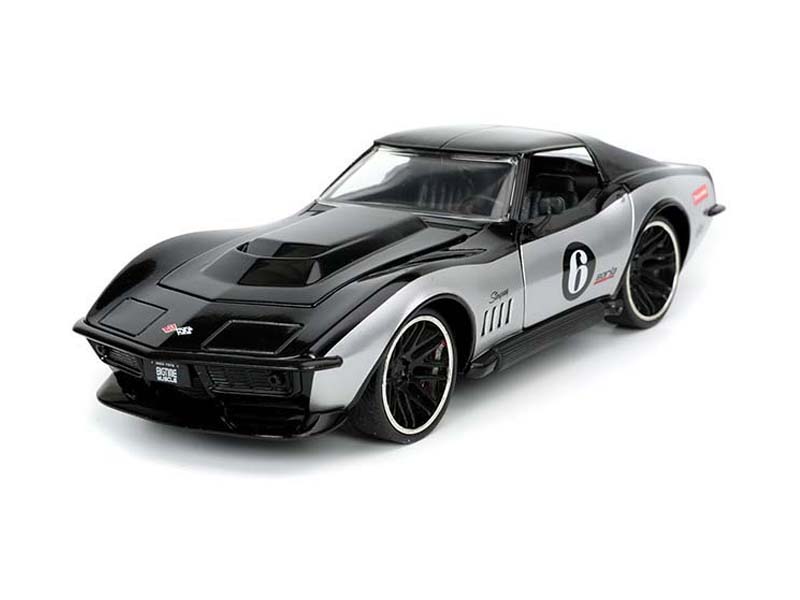 1969 Chevrolet Corvette Stingray #6 – Two-Tone Black/Silver (Bigtime Muscle) Diecast 1:24 Scale Model - Jada 32775
