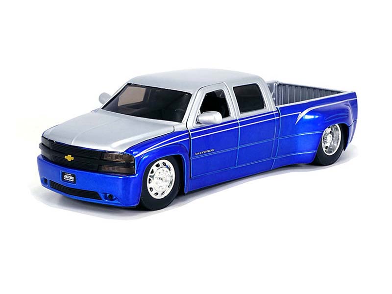 1999 Chevrolet Silverado Dually Stock Wheels – Two Tone Blue w/ Silver (Bigtime Kustoms) Diecast 1:24 Scale Model - Jada 34783