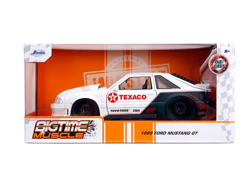 1989 Ford Mustang GT – Texaco – White/Matte Black (Bigtime Muscle) Diecast 1:24 Scale Model - Jada 35032