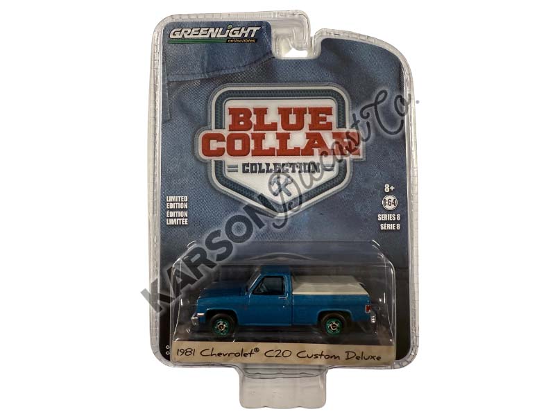 CHASE 1981 Chevrolet Custom Deluxe 20 w/ Bed Cover - Light Blue Poly (Blue Collar Collection Series 8) Diecast 1:64 Scale Model - Greenlight 35180D