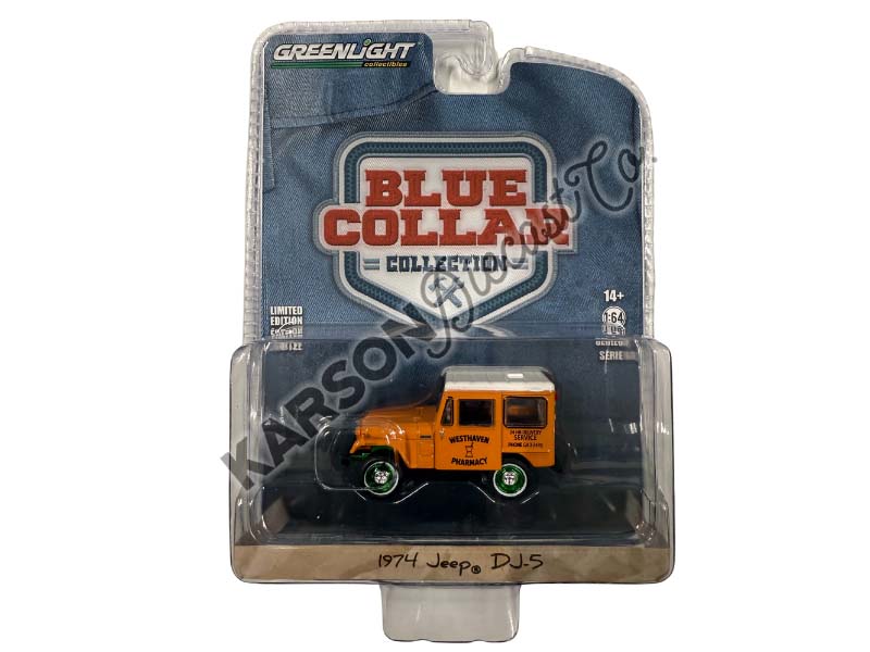 CHASE 1974 Jeep DJ-5 Westhaven Pharmacy Delivery (Blue Collar Series 9) Diecast 1:64 Scale Model - Greenlight 35200B