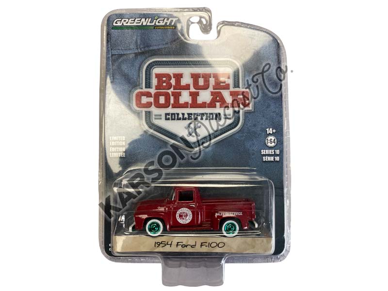 CHASE 1954 Ford F-100 Indian Motorcycle Sales & Service (Blue Collar Series 10) Diecast 1:64 Model Truck - Greenlight 35220A