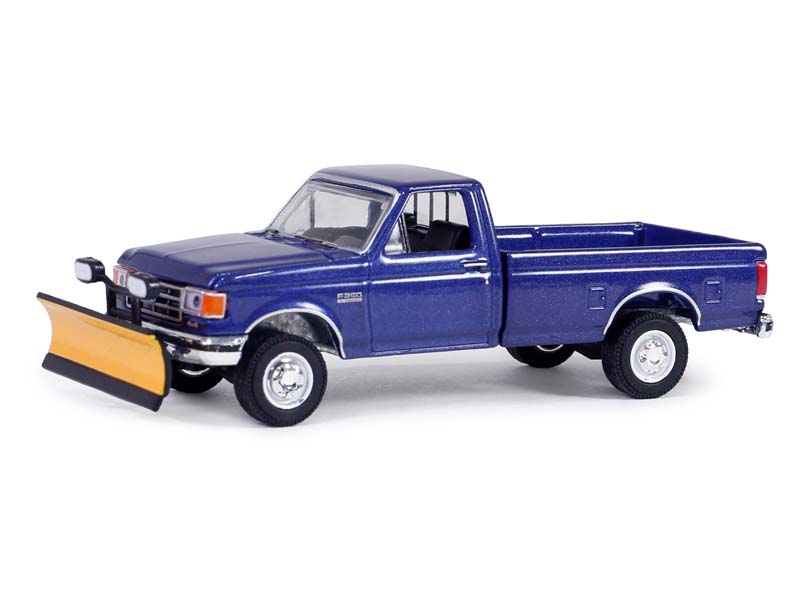 1991 Ford F-250 XL 4X4 with Snow Plow - Deep Shadow Blue Metallic (Blue Collar Collection Series 13) Diecast 1:64 Model - Greenlight 35280E