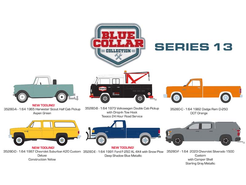 (Blue Collar Collection Series 13) SET OF 6 Diecast 1:64 Models - Greenlight 35280