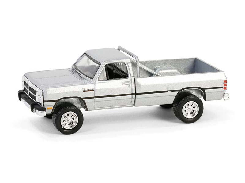 1992 Dodge Ram D250 Power Ram Lifted w/ Rollbar - Sterling Silver (All-Terrain Series 16) Diecast 1:64 Scale Model - Greenlight 35290F