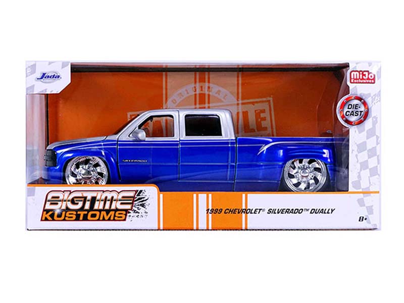 1999 Chevrolet Silverado Dually Custom KMC Wheels – Two Tone Blue w/ Silver (Bigtime Kustoms) Diecast 1:24 Scale Model - Jada 35588