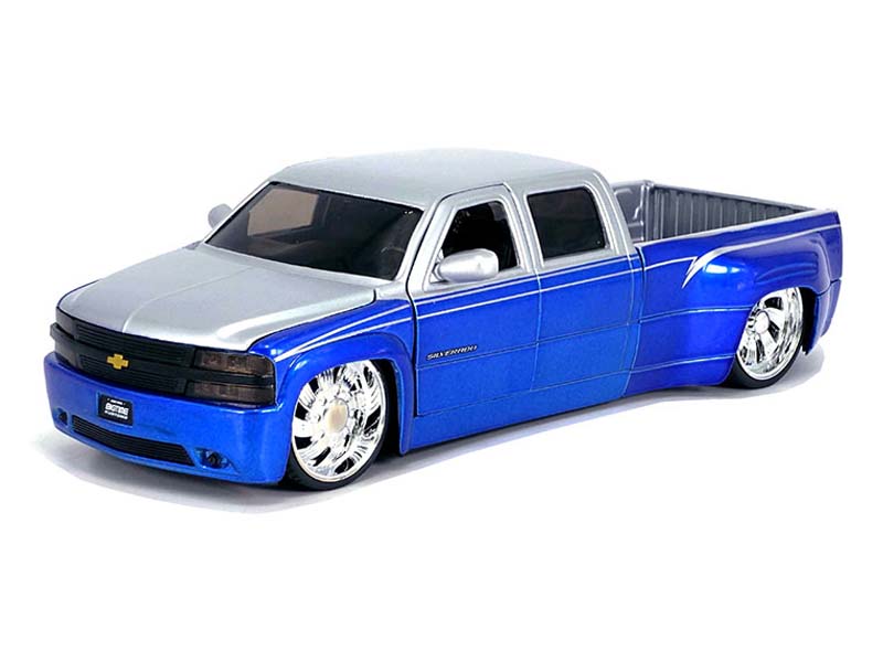 1999 Chevrolet Silverado Dually Custom KMC Wheels – Two Tone Blue w/ Silver (Bigtime Kustoms) Diecast 1:24 Scale Model - Jada 35588