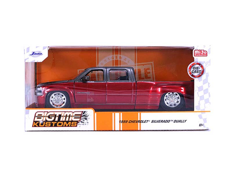 1999 Chevrolet Silverado Dually Stock Wheels – Two Tone Red Metallic w/ Grey (Bigtime Kustoms) Diecast 1:24 Scale Model - Jada 35589