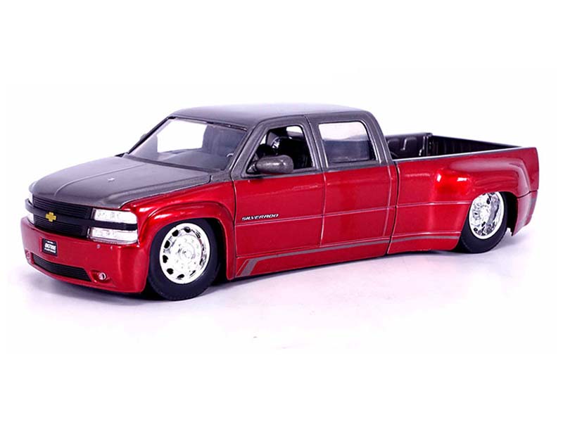 1999 Chevrolet Silverado Dually Stock Wheels – Two Tone Red Metallic w/ Grey (Bigtime Kustoms) Diecast 1:24 Scale Model - Jada 35589