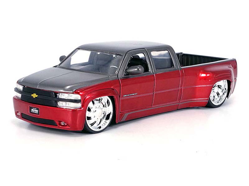 1999 Chevrolet Silverado Dually Custom KMC Wheels – Two Tone Red Metallic w/ Grey (Bigtime Kustoms) Diecast 1:24 Scale Model - Jada 35590