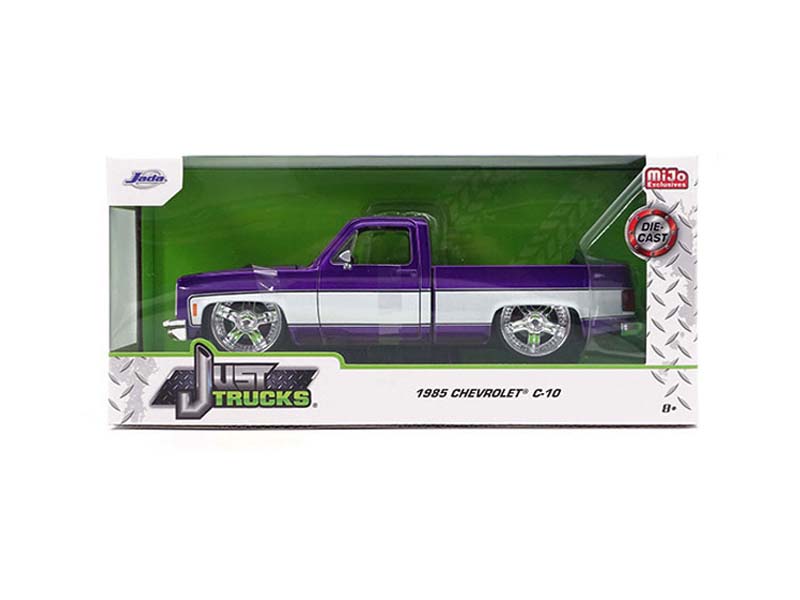 1985 Chevrolet C10 Pickup w/ Lorenzo Wheels – Purple White (Just Trucks) Diecast 1:24 Scale Model - Jada 35857