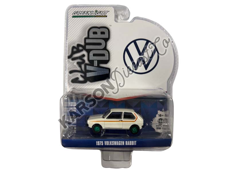 CHASE 1975 Volkswagen Rabbit - Pastel White w/ Custom Stripes (Club Vee-Dub) Series 14 Diecast 1:64 Scale Model - Greenlight 36050D