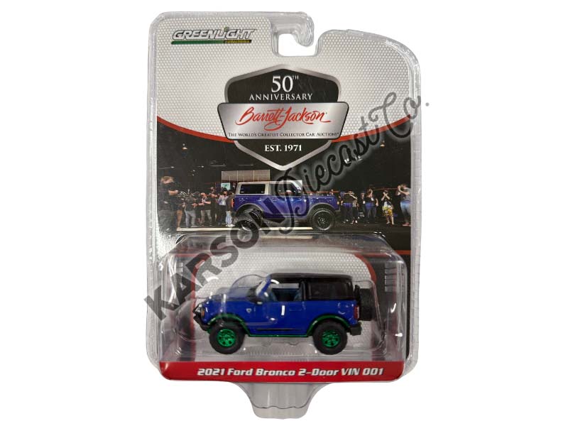 CHASE 2021 Ford Bronco 2-Door VIN #001 - Lightning Blue (Barrett-Jackson Scottsdale Edition) Series 8 Diecast 1:64 Scale Model - Greenlight 37240E