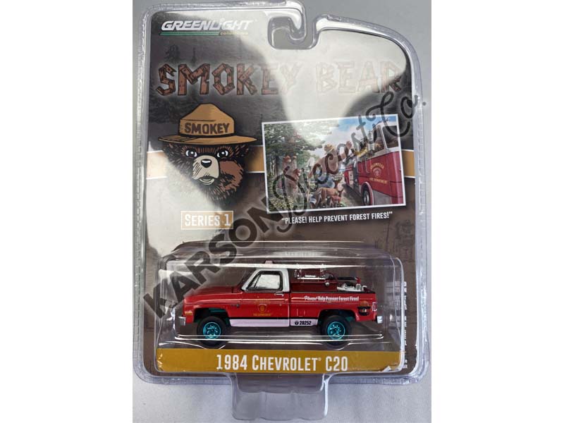 CHASE 1984 Chevrolet C20 Custom Deluxe w/ Equipment - Please Help Prevent Forest Fires (Smokey Bear) Series 1 Diecast 1:64 Scale Model - Greenlight 38020E