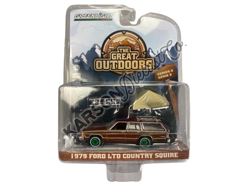 CHASE 1979 Ford LTD Country Squire w/ Camp'otel Cartop Sleeper Tent (The Great Outdoors) Series 2 Diecast 1:64 Scale Model - Greenlight 38030C